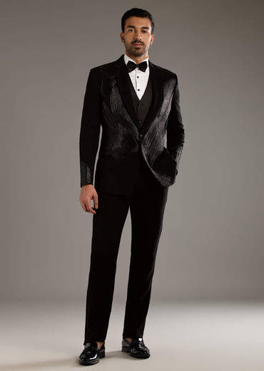 Black Tuxedo For Men With Leather And Dori Work