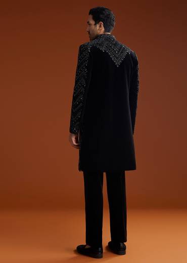 Black Velvet Embellished Indo Jacket Set