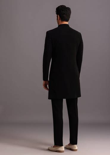 Black Cutdana Indowestern Trouser Suit