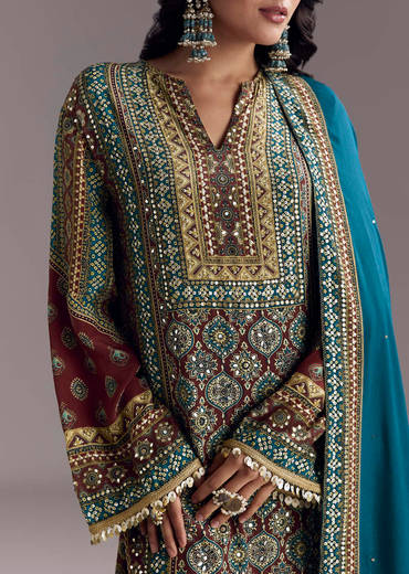 Blue Ajrakh Print Kurta Palazzo Set