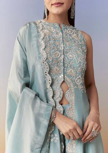 Blue Anarkali Palazzo Set with Cutdana Work