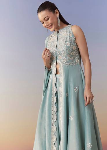 Blue Anarkali Palazzo Set with Cutdana Work
