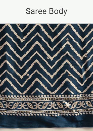 Blue Chevron And Ajrakh Printed Satin Saree