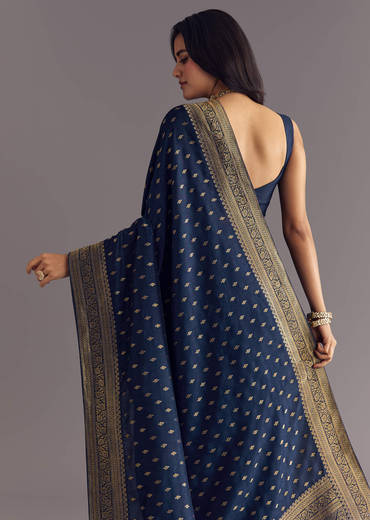 Blue Dola Silk Saree With Zari Border And Butti Work