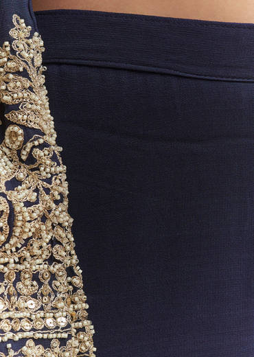 Blue Georgette Kurta Set With Moti And Sequins Work