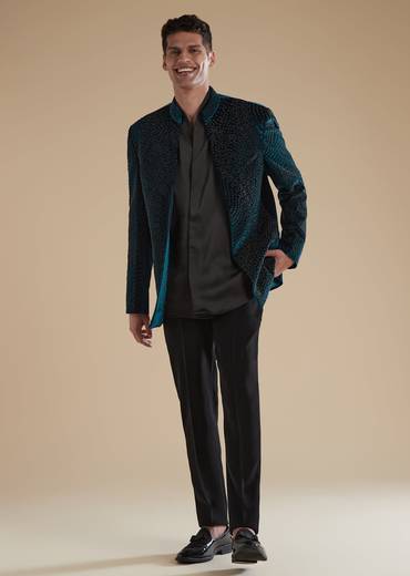 Blue Indowestern Set With Cut Dana And Metal Detail Work