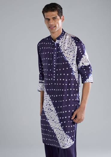Blue Kurta Set With Bandhani And Shibori Prints