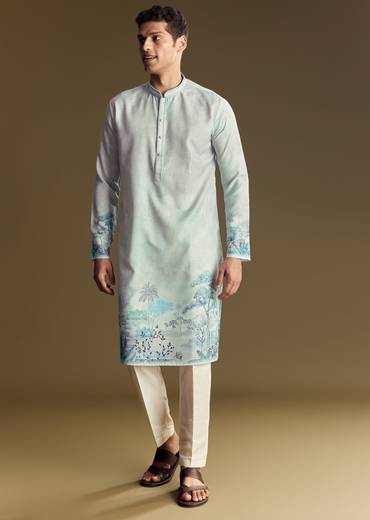 Blue Linen Kurta Set