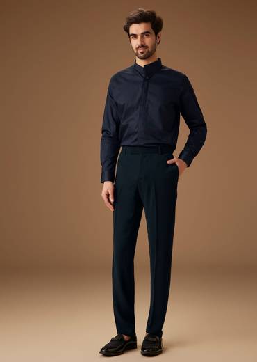 Blue Linen Tuxedo With Hand Embroidery