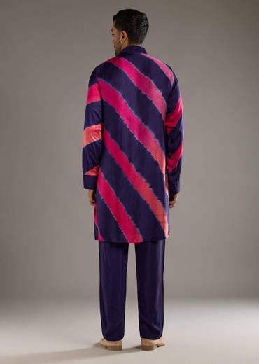 Blue Modal Kurta Set For Men With Hand Dyed Leheriya Print