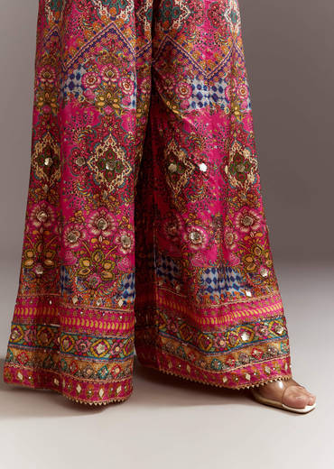 Blue Printed Kurta Palazzo Set With Gotta Lace And Sequins Work