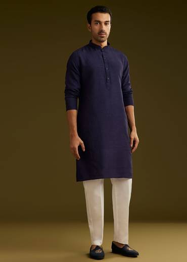 Blue Rayon Kurta Jacket Set