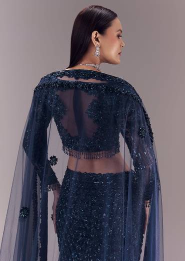 Blue Sequin Embellished Bridal Lehenga Set