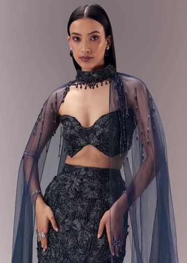 Blue Sequin Embellished Lehenga Set