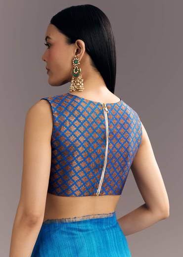 Blue Shaded Kora Silk Handloom Saree With Woven Traditional Motif