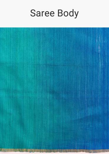 Blue Shaded Kora Silk Handloom Saree With Woven Traditional Motif