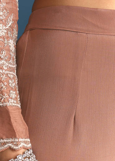 Peach Silk Kurta Sharara Suit With Cutdana Sequins Work