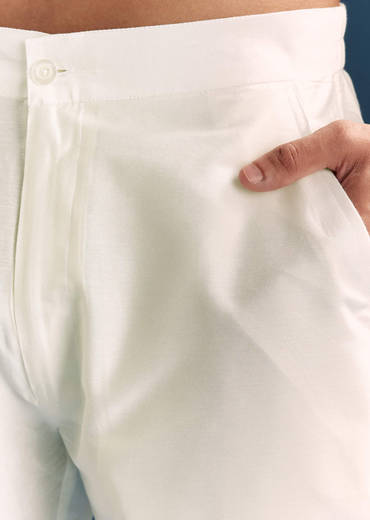 Teal Blue Silk Printed Kurta Set For Men With Thread Work