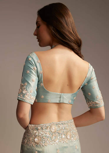 Blue Tissue Saree with Cutwork and Heavy Embroidery