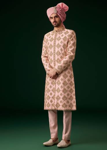 Blush Pink Embroidered Sherwani Set