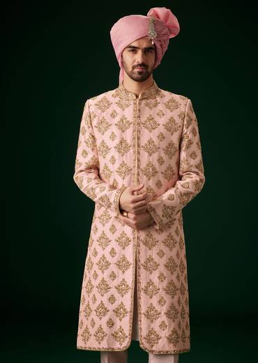 Blush Pink Embroidered Sherwani Set