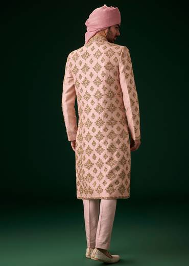 Blush Pink Embroidered Sherwani Set