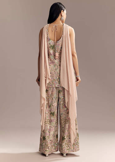 Blush Pink Georgette Palazzo Suit With Sequins And Resham Work