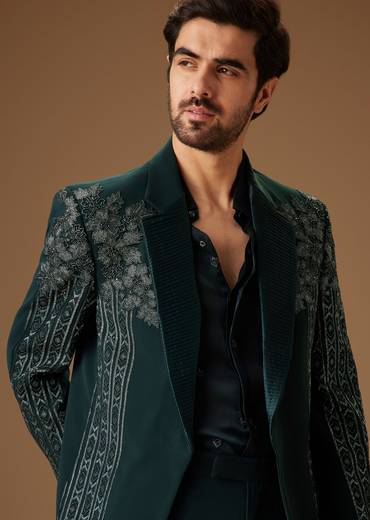 Bottle Green Hand Embroidered Tuxedo