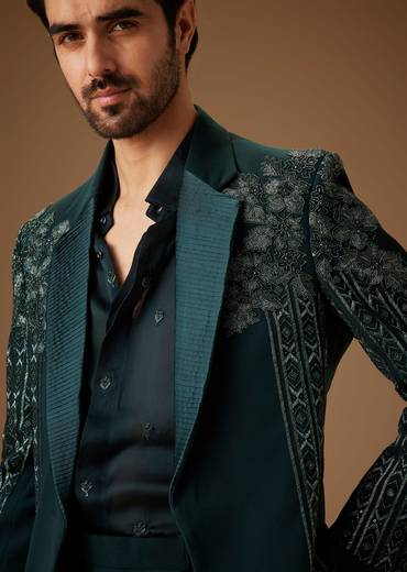 Bottle Green Hand Embroidered Tuxedo