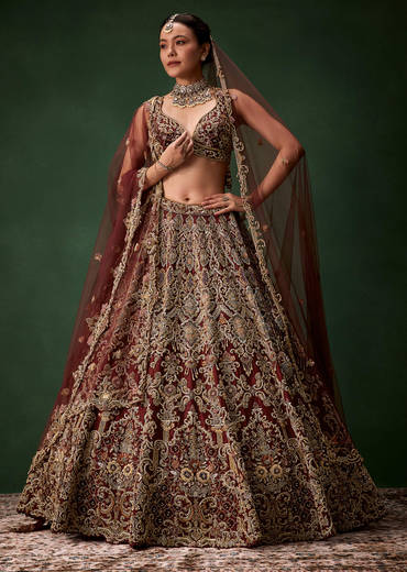 Bridal Lehenga Embroidered Set with Two Dupattas