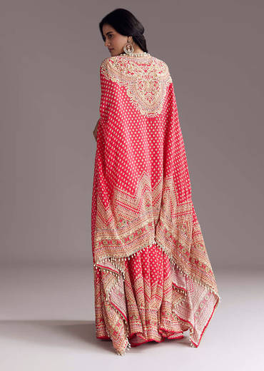 Bright Red Printed Cape Set