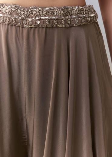 Brown Embellished Crop Top Palazzo Set