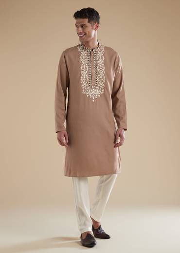 Brown Kurta Set With Thread Detail Work