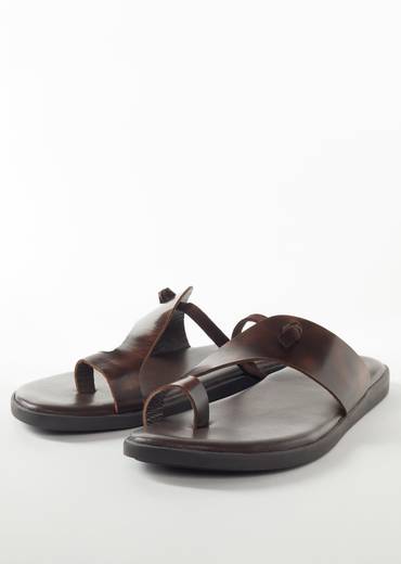 Brown Faux Leather Footwear For Men