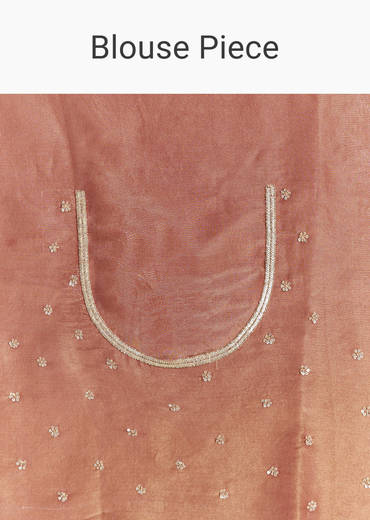 Brown Rust Crush Tissue Saree With Gota And Beads Embroidery