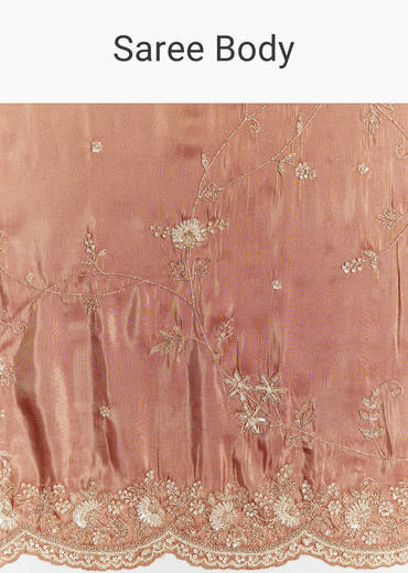 Brown Rust Crush Tissue Saree With Gota And Beads Embroidery