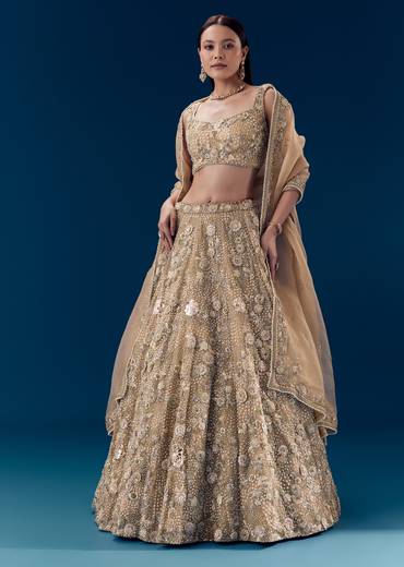 Brown Silk Zari Embellished Bridal Lehenga Set