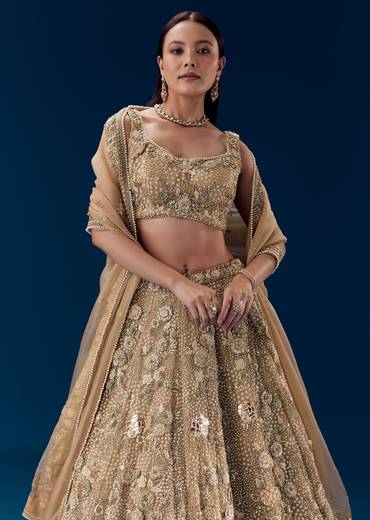Brown Silk Zari Embellished Bridal Lehenga Set