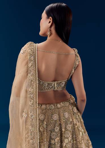 Brown Silk Zari Embellished Bridal Lehenga Set