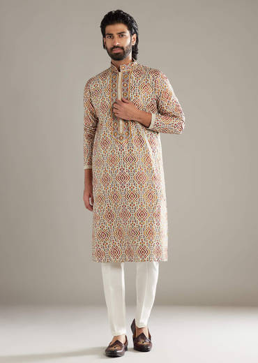 Brown Velvet Kurta Set For Men With Mirror And Cut Dana Work