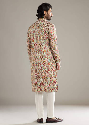Brown Velvet Kurta Set For Men With Mirror And Cut Dana Work