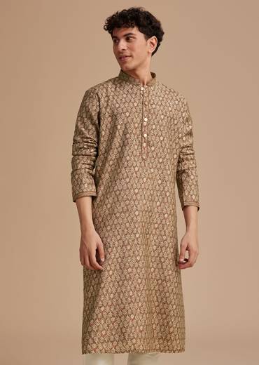 Brown Muslin Mughal Printed Kurta Set