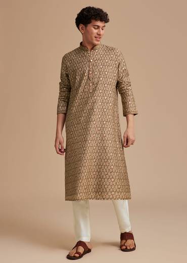 Brown Muslin Mughal Printed Kurta Set