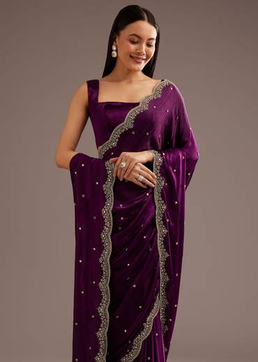 Chinon Satin Saree With Cutdana And Mirror Embellishment