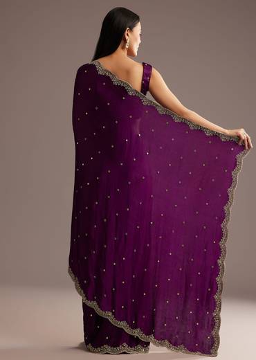 Chinon Satin Saree With Cutdana And Mirror Embellishment