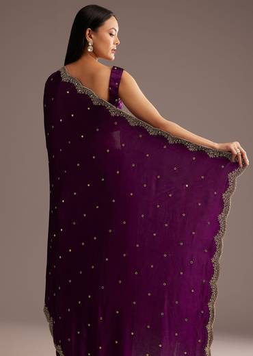 Chinon Satin Saree With Cutdana And Mirror Embellishment