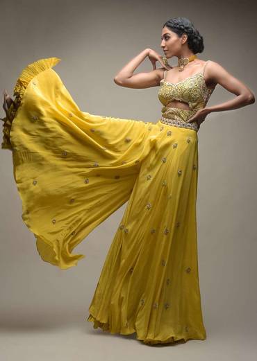 Citrus Jumpsuit In Crepe With Front Cut Out And Zardozi Embroidered Floral Jaal