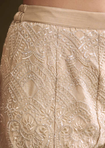 Cream Chinon Palazzo Suit With Sequins And Resham Work