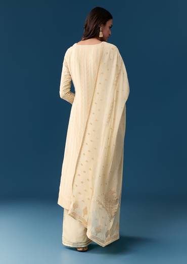 Cream Georgette Kurta Set With Zardosi Work