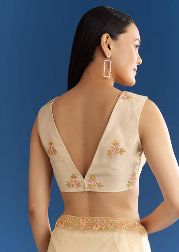 Cream Organza Tissue Saree With Subtle Beaded Border